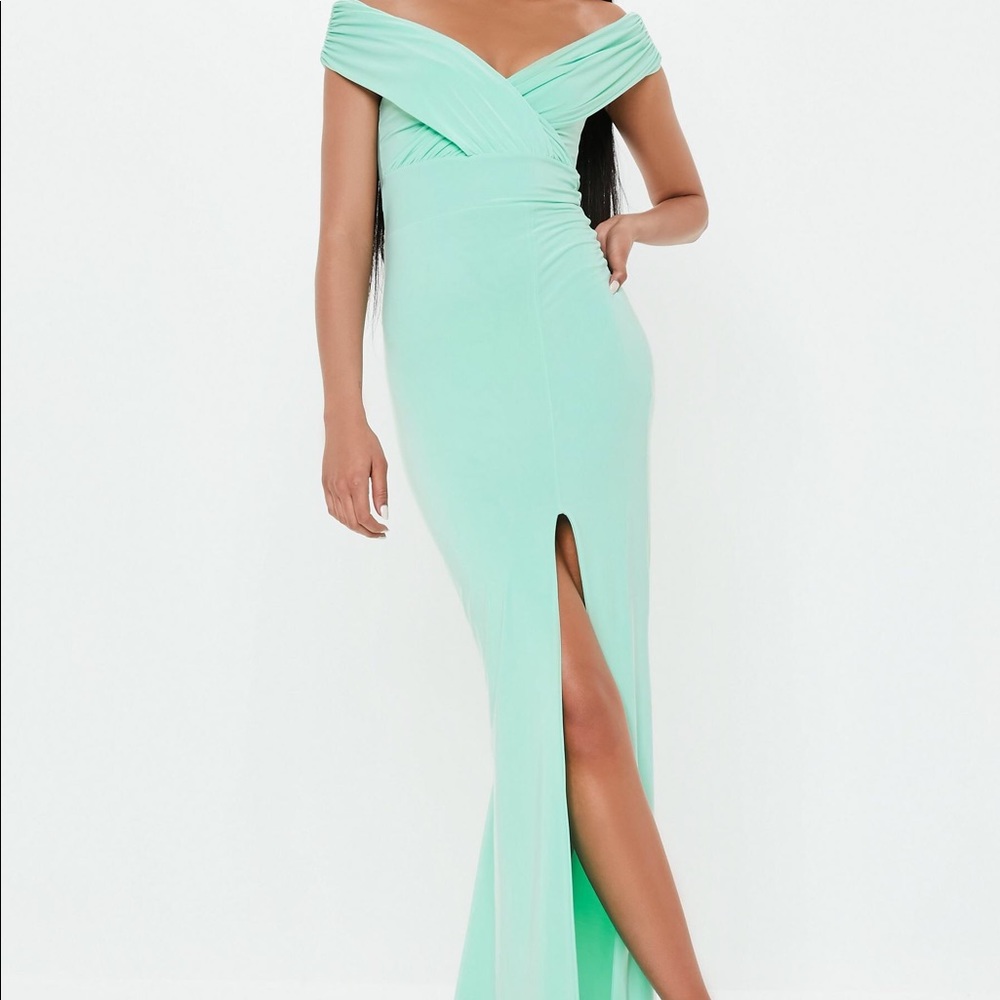 Mint off the shoulder dress